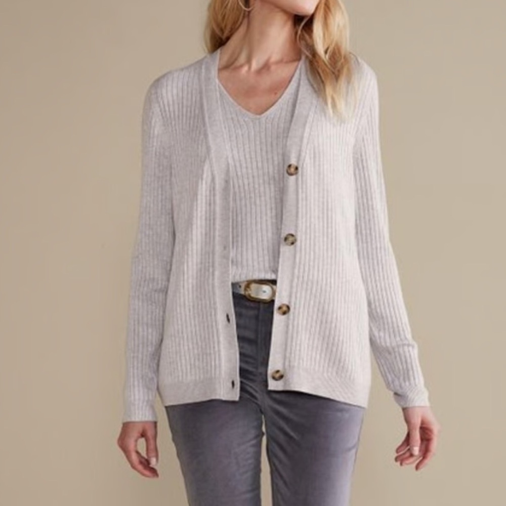 Soft Surroundings SoftEssential Ribbed Button-Front Cardigan Grey Size 1X